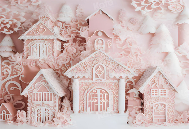 Kate Pink Christmas House Town Backdrop for Photography