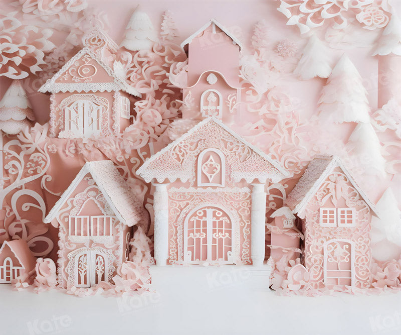 Kate Pink Christmas House Town Backdrop for Photography