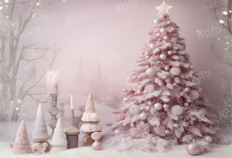 Kate Pink Christmas Candy Tree Outdoor Backdrop for Photography