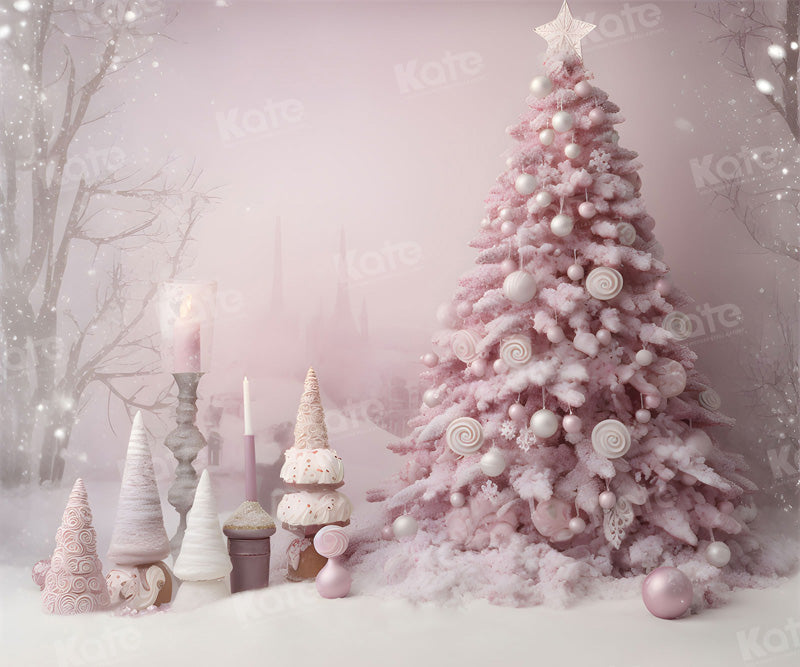 Kate Pink Christmas Candy Tree Outdoor Backdrop for Photography