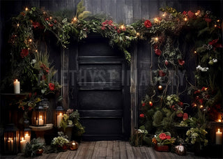 Kate Christmas Holly Black Door Printed Backdrop Designed by Angela Miller