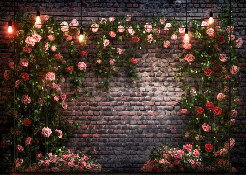 Kate Pink Roses Brickwall Romance Backdrop Designed by Angela Miller