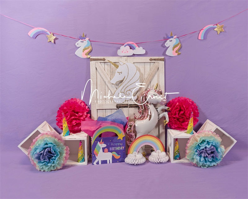 Kate Unicorn Purple Birthday Cake Smash Backdrop Designed By Michele Ernst Photography