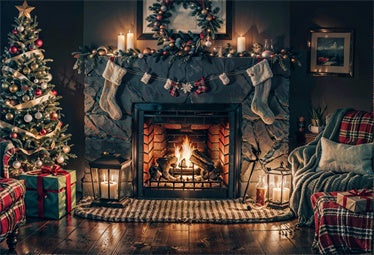 Kate Indoor Christmas Room Fireplace  Backdrop for Photography