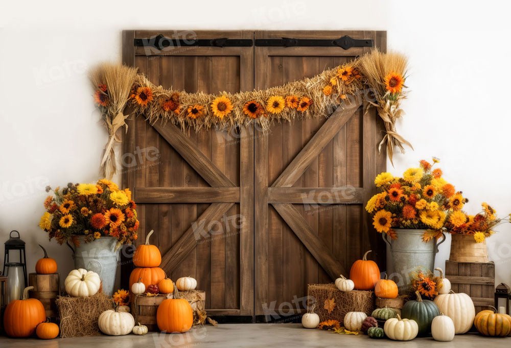 Kate Autumn Warm Oil Painting Pumpkin Barn Backdrop Designed by Chain Photography
