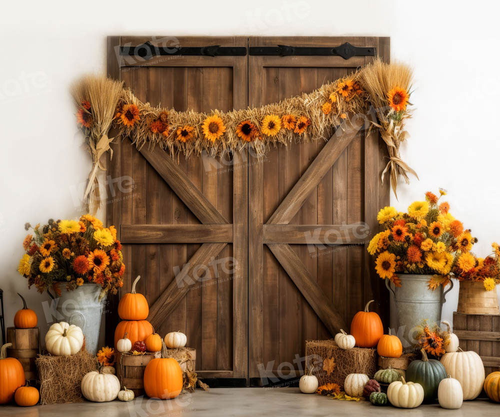 Kate Autumn Warm Oil Painting Pumpkin Barn Backdrop Designed by Chain Photography