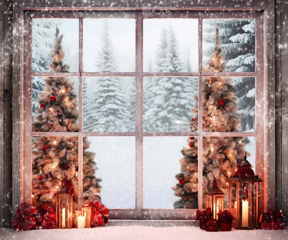 Kate Christmas Tree Snowy Window Backdrop Designed by Chain Photography