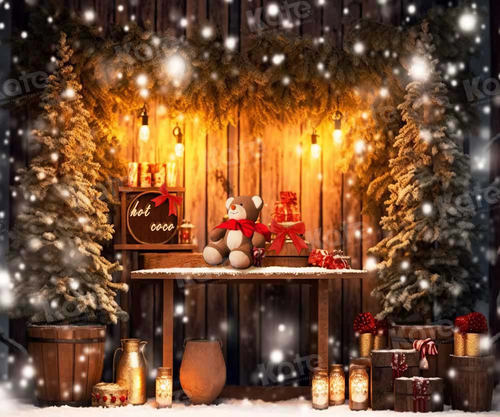 Kate Christmas Hot Cocoa Night Teddy Bear Backdrop Designed by Chain Photography