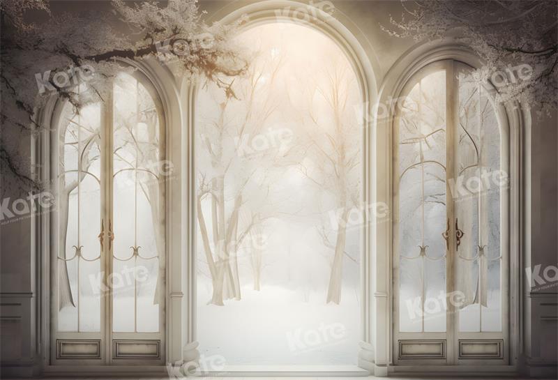 Kate Winter Snowy Tree Path Window Backdrop for Photography