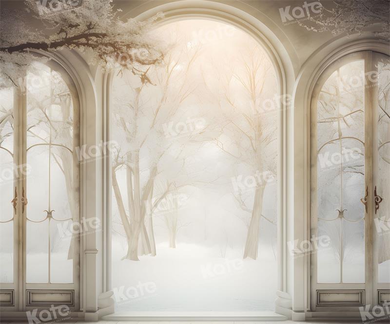 Kate Winter Snowy Tree Path Window Backdrop for Photography