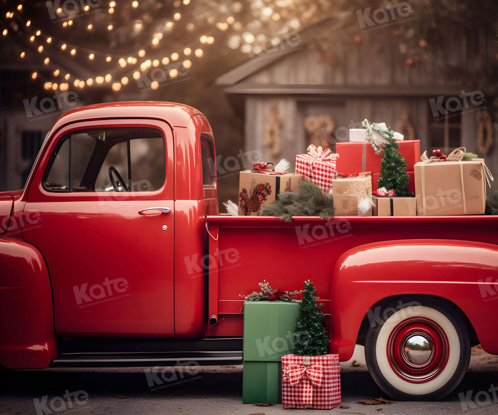 Kate Christmas Gift in Red Truck Fleece Backdrop for Photography