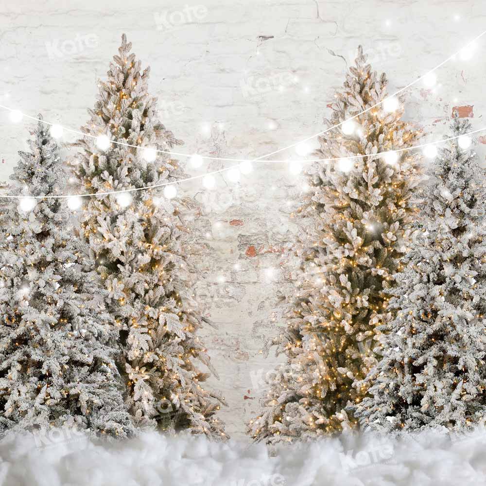 Kate Christmas Trees Snowy Garden Wall Fleece Backdrop for Photography