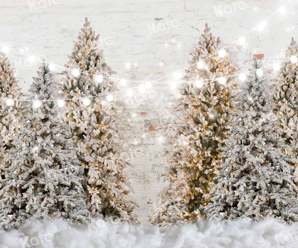 Kate Christmas Trees Snowy Garden Wall Fleece Backdrop for Photography