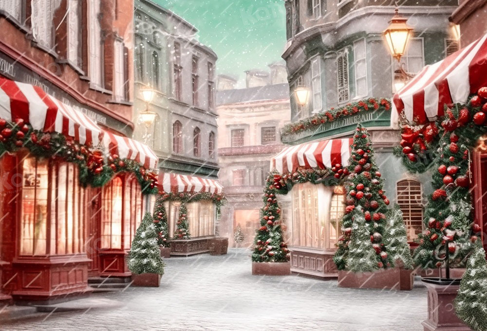 Kate Christmas Shop Store Snow Street Backdrop For Photography kate-christmas-shop-store-snow-street-backdrop-for-photography
