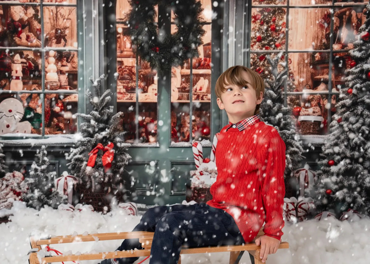Kate Christmas Gift Store in Snow Backdrop for Photography
