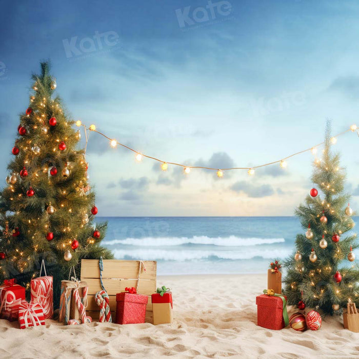 Sandbeach Blue Cottage Christmas Photo Backdrop