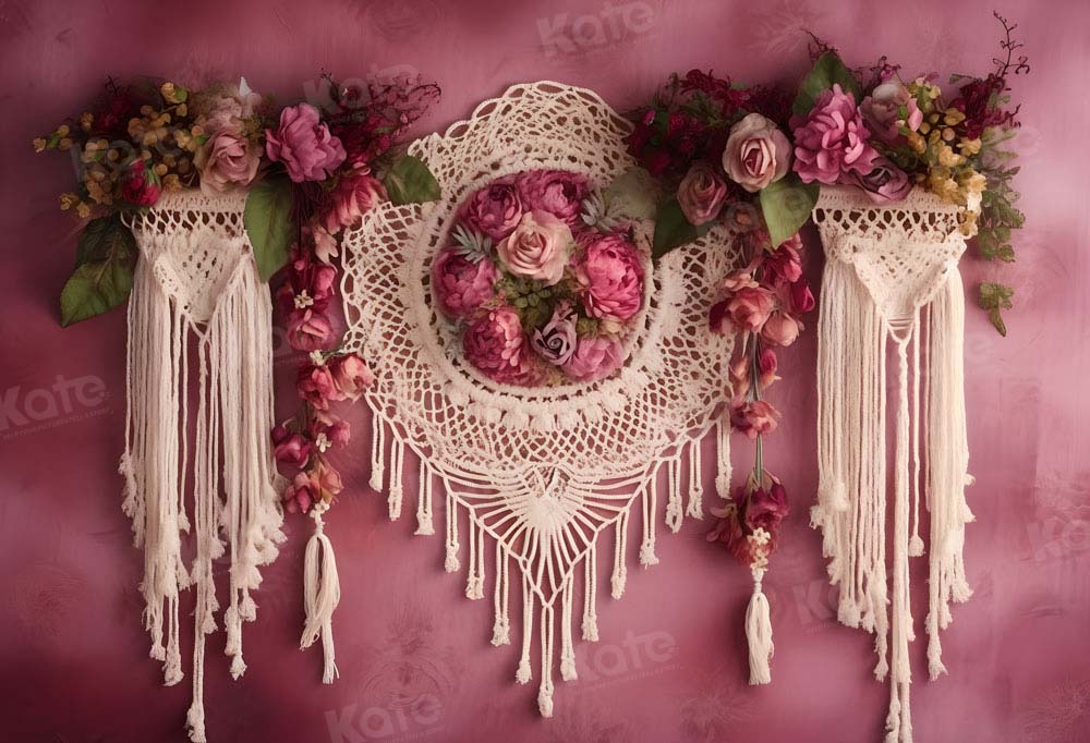 Kate Pink Boho Tapestry Floral Backdrop Designed by Chain Photography
