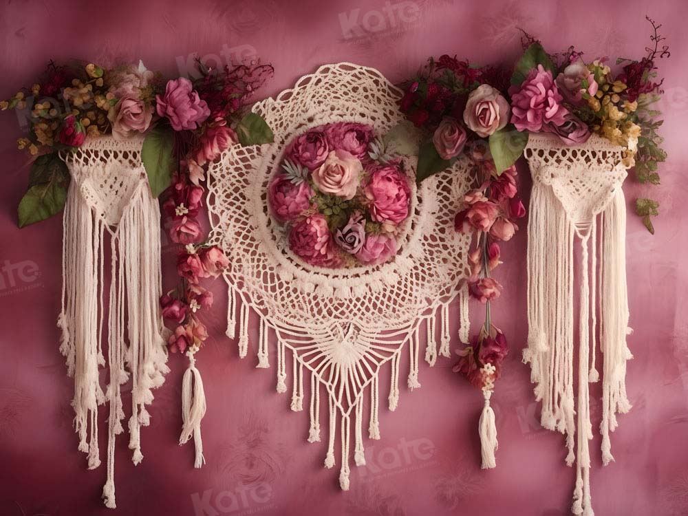 Kate Pink Boho Tapestry Floral Backdrop Designed by Chain Photography