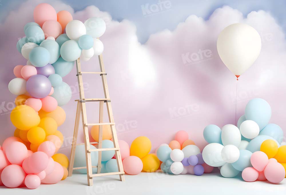Kate Balloon Summer Birthday Cake Smash Cloud Fleece Backdrop Designed by Chain Photography