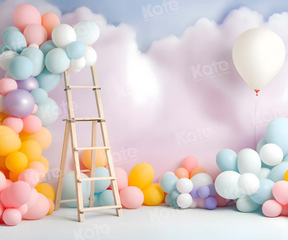 Kate Balloon Summer Birthday Cake Smash Cloud Fleece Backdrop Designed by Chain Photography