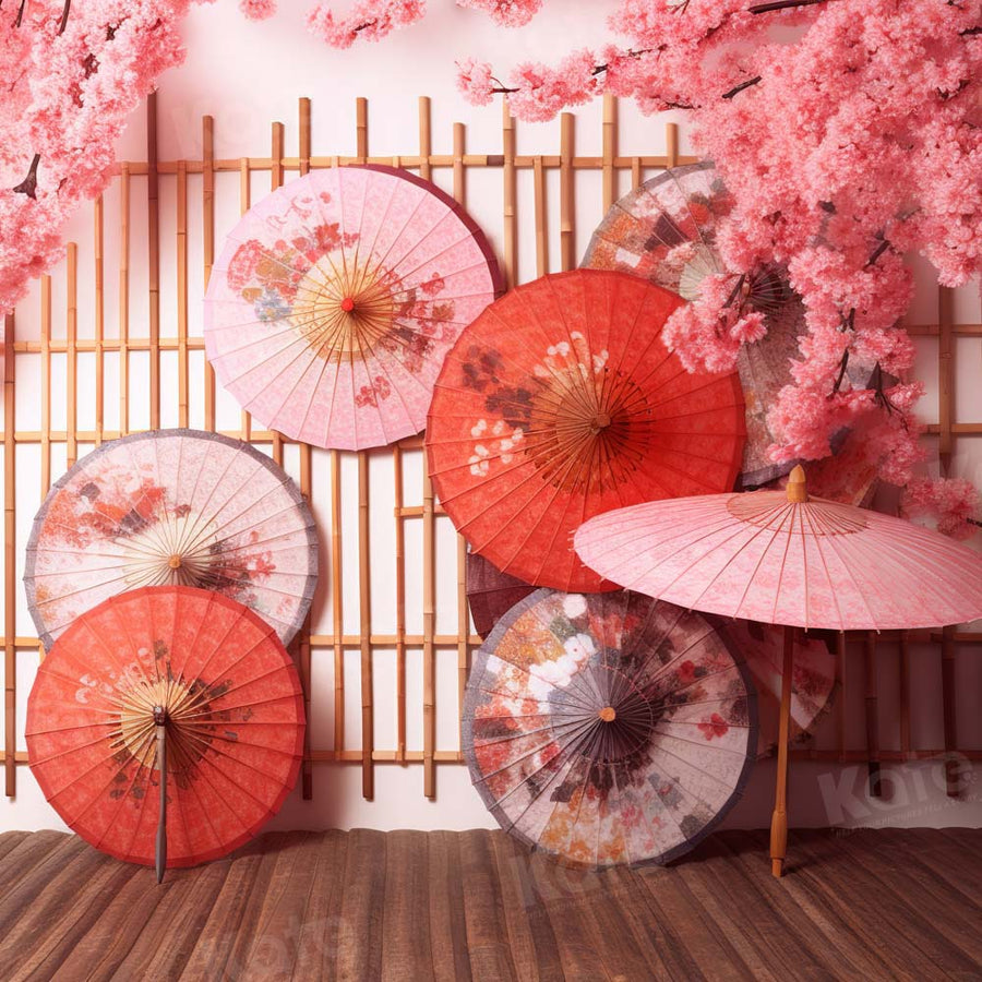 Elegant Cherry Blossom Umbrella Backdrop