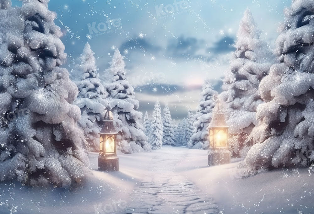 Kate Winter Outdoor Tree Path Snow Backdrop Designed by Chain Photography