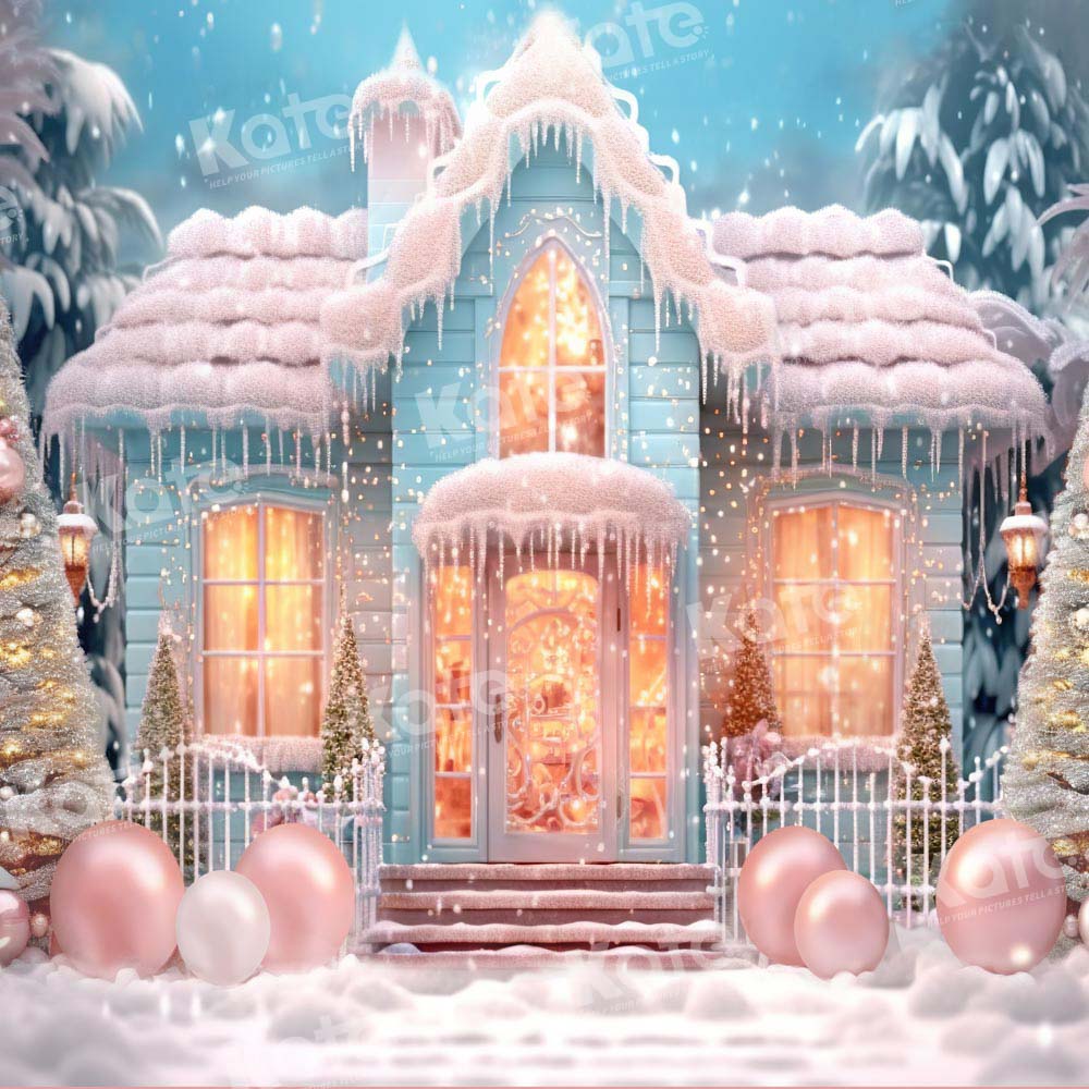 Kate Christmas Candy House Snow Backdrop Designed by Chain Photography