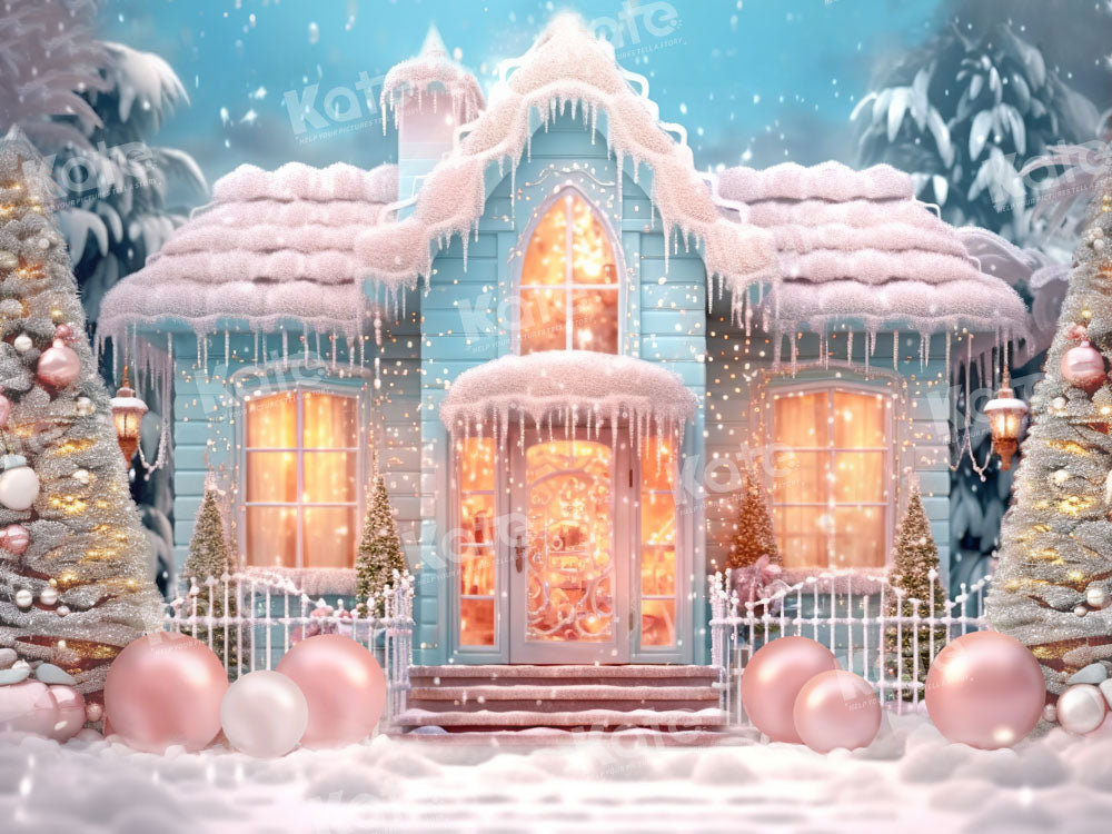 Kate Christmas Candy House Snow Backdrop Designed by Chain Photography