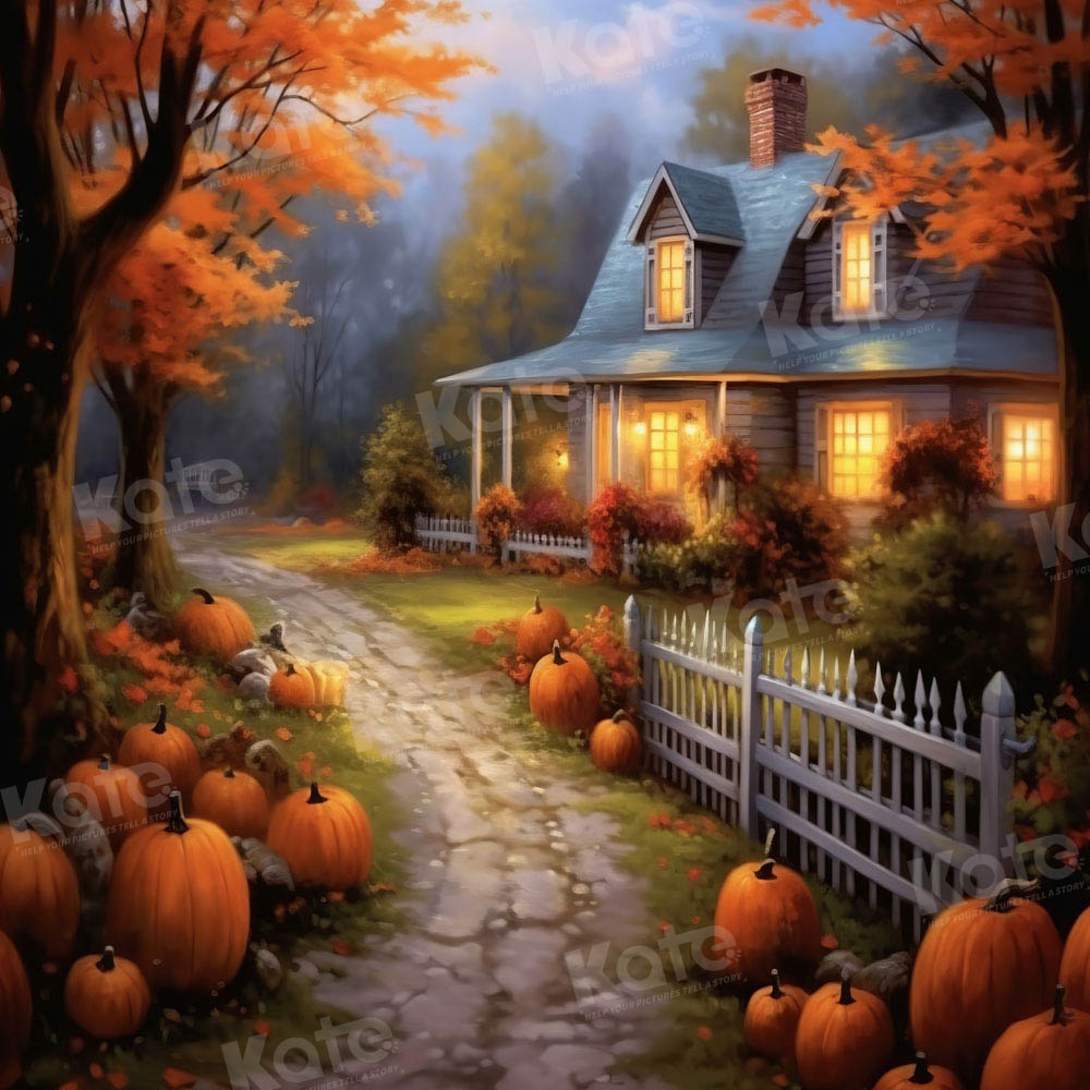 Kate Autumn Pumpkin House Path Backdrop Designed by Chain Photography