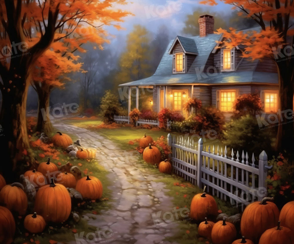 Kate Autumn Pumpkin House Path Backdrop Designed by Chain Photography