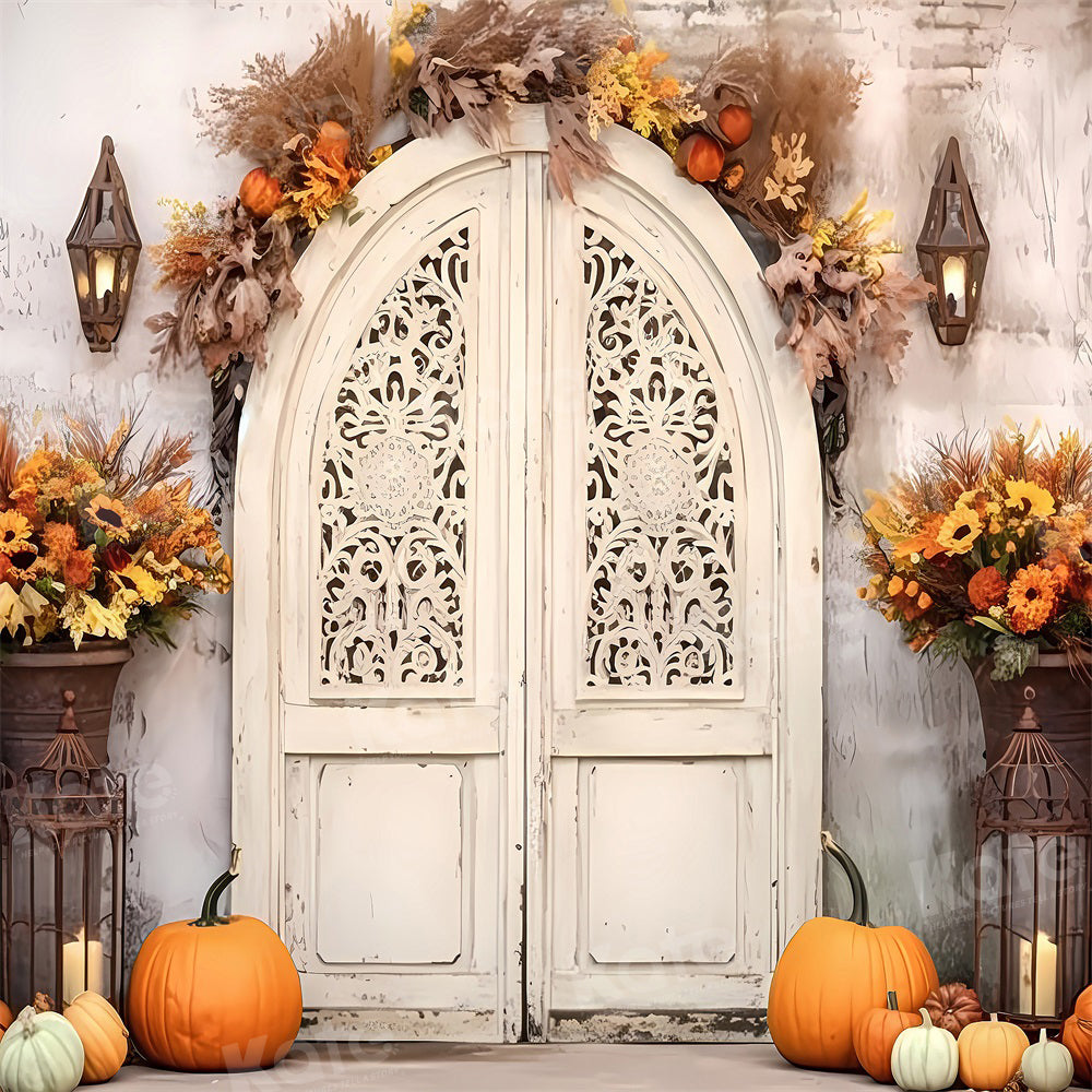 Kate Retro Autumn Pumpkin White Barn Door Backdrop for Photography