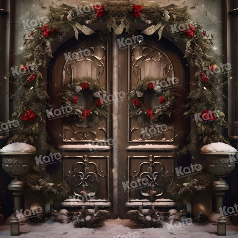 Kate Christmas Door in Night Snow Backdrop for Photography