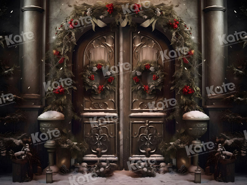 Kate Christmas Door in Night Snow Backdrop for Photography