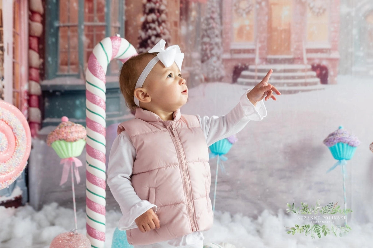 Kate Pink Christmas Store Snow Backdrop for Photography