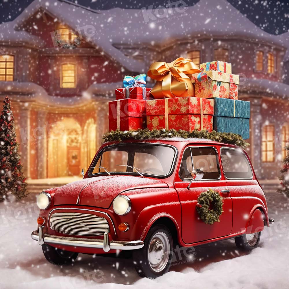 Kate Christmas Gift Car Snow Town Backdrop Designed by Chain Photography