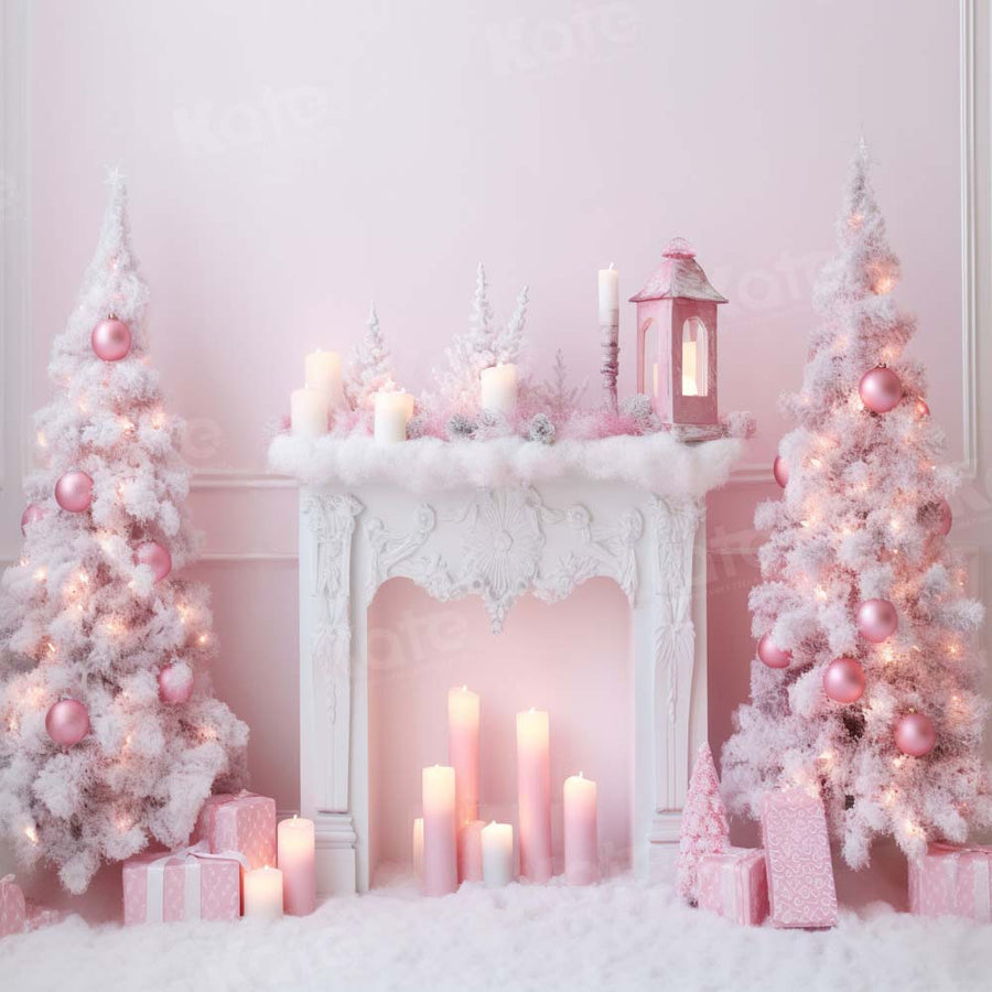 Kate Pink Christmas Tree Fireplace Backdrop Designed by Chain Photogra
