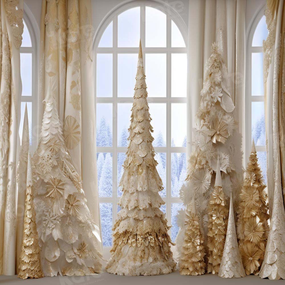 Kate Golden Christmas Tree Window Backdrop Designed by Chain Photography