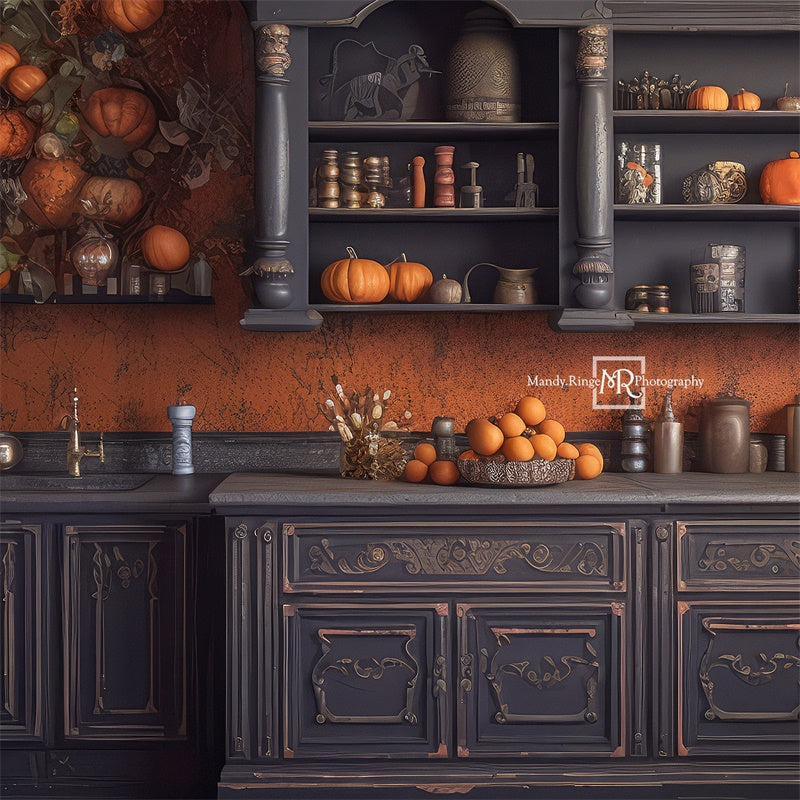 Kate Autumn Kitchen with Pumpkins Backdrop Designed by Mandy Ringe Photography