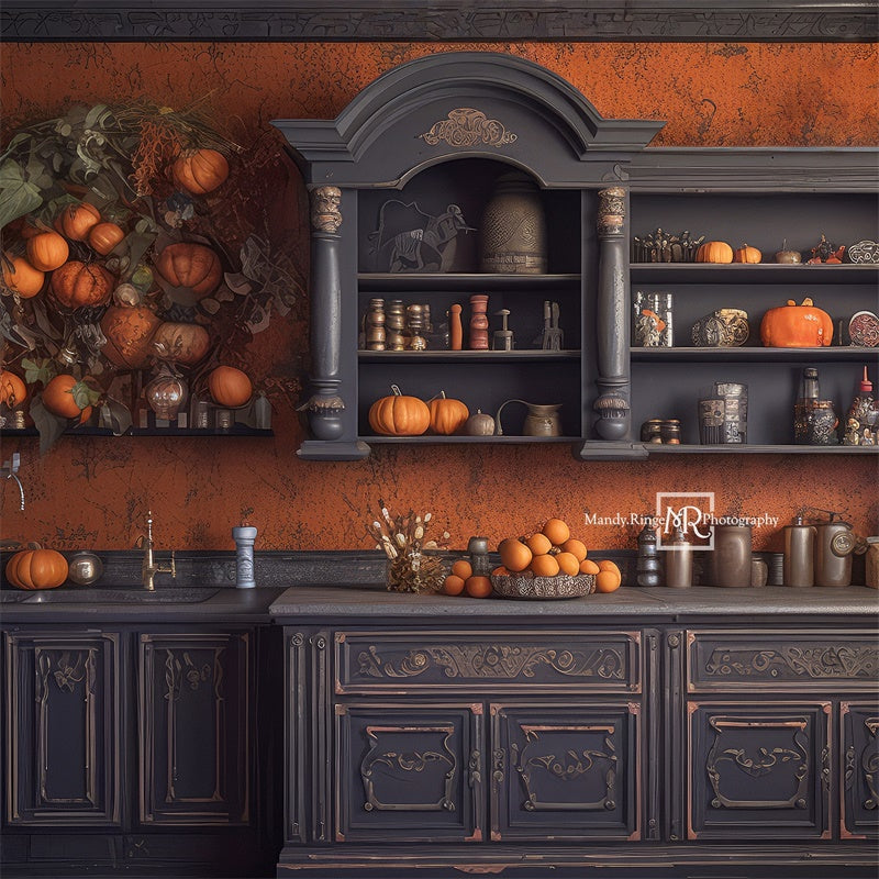 Kate Autumn Kitchen with Pumpkins Backdrop Designed by Mandy Ringe Photography