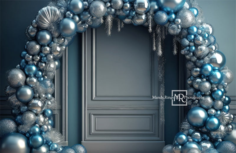 Kate Blue and Silver Holiday Ornament Arch Backdrop Designed by Mandy Ringe Photography
