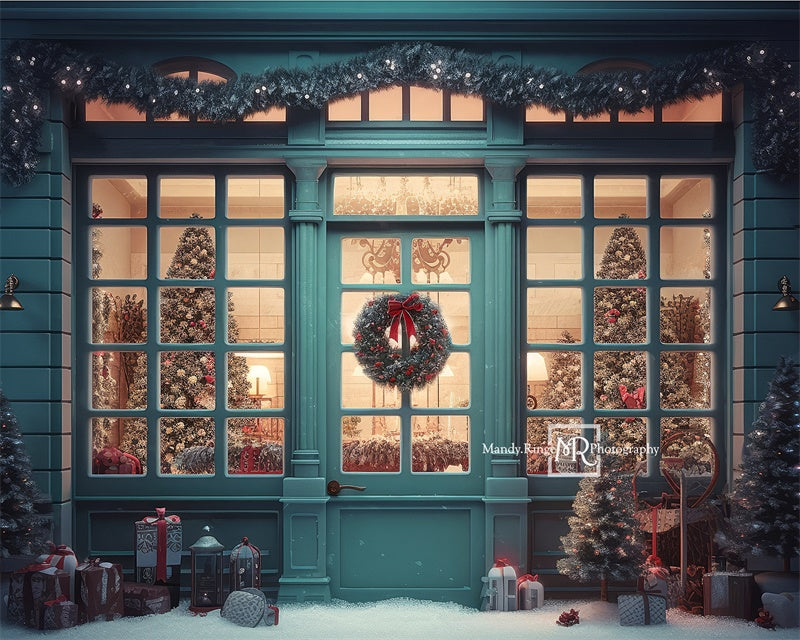 Kate Blue Christmas Storefront Backdrop Designed by Mandy Ringe Photography