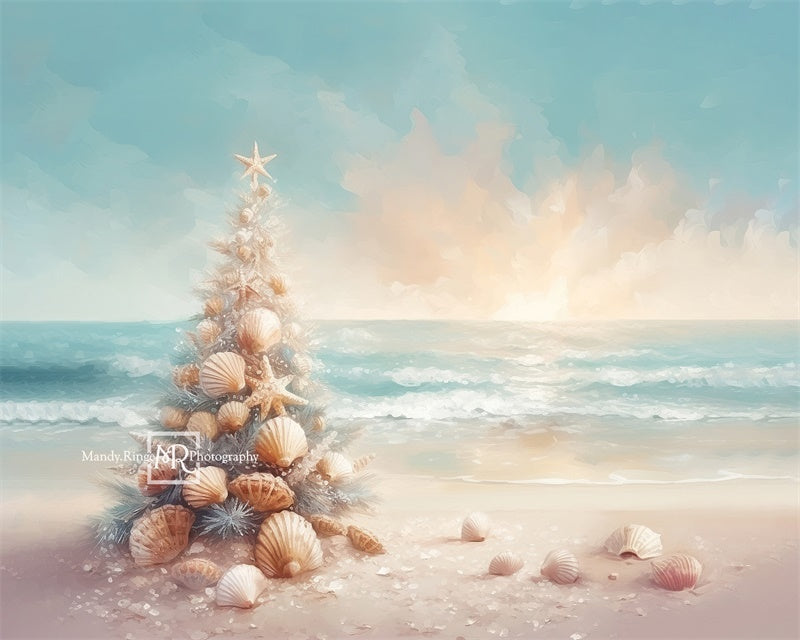 Kate Christmas Tree on the Beach Sea Shell Backdrop Designed by Mandy Ringe Photography