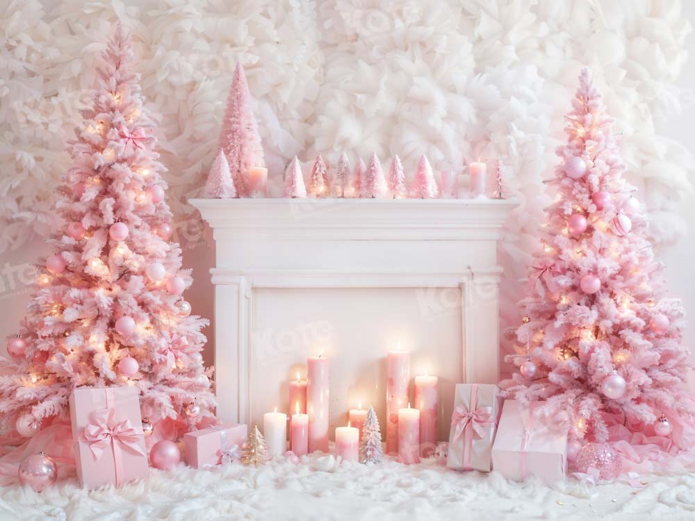 Kate Christmas Pink Fireplace Tree Backdrop Designed by Emetselch