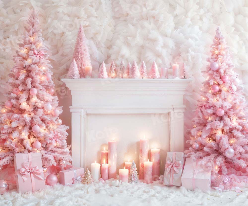 Kate Christmas Pink Fireplace Tree Backdrop Designed by Emetselch