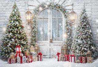 Kate Christmas Snow Tree Door Printed Backdrop Designed by Emetselch