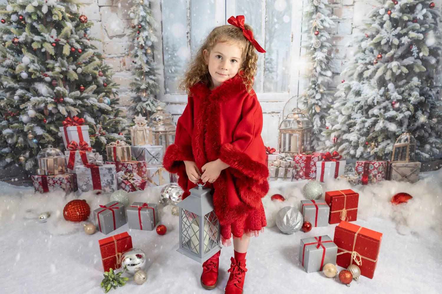 Kate Christmas Snow Tree Door Fleece Backdrop Designed by Emetselch