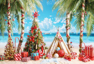 Kate Christmas Beach Tent Tree Printed Backdrop Designed by Emetselch