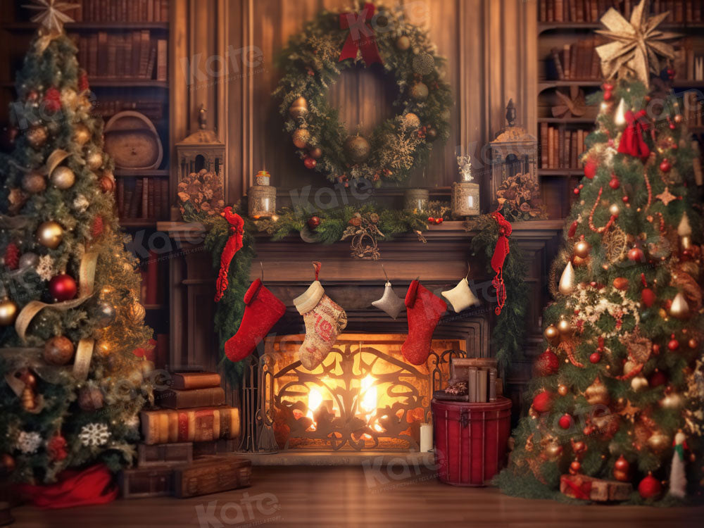 Kate Christmas Warm Fireplace Tree Backdrop Designed by Emetselch