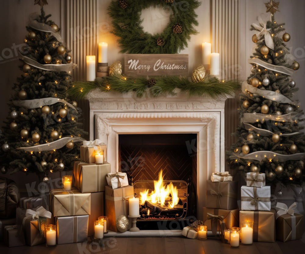 Kate Christmas Fireplace Gift Tree Painted Backdrop Designed by Emetselch
