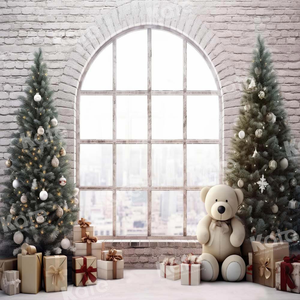 Kate Christmas Window Teddy Bear Wall Tree Backdrop Designed by Chain Photography